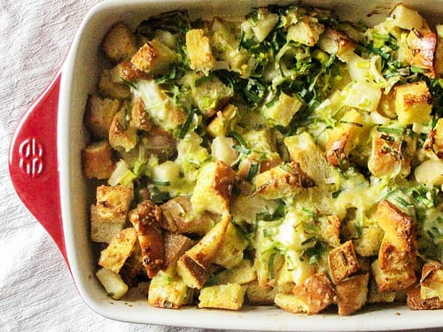 Pear, Leek and Cheddar Bread Pudding