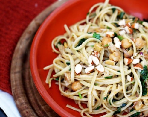 Pasta with Greens, Chickpeas and Almonds