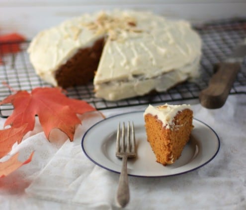 Pumpkin Spice Cake with Honey Cream Cheese Frosting