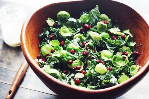 Kale and Brussels Sprouts Salad with Creamy Maple Dressing