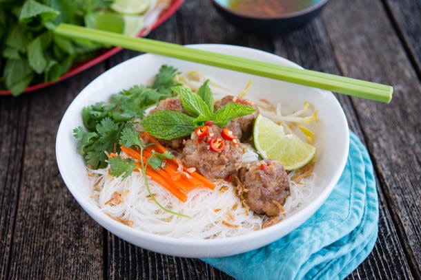 Vietnamese Pork Balls on Rice Noodles