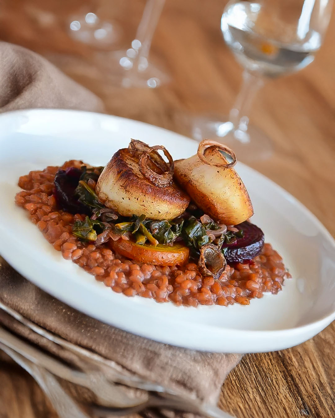 Seared Scallops with Barley Risotto
