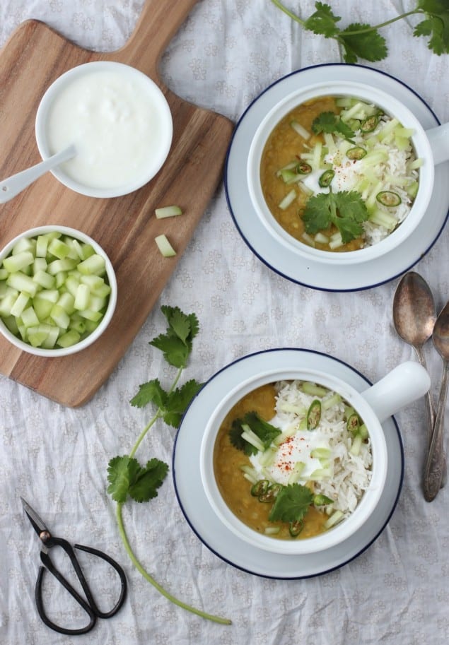 Stewed Lentils with Cucumbers and yogurt Recipe