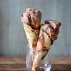 Chocolate ganache ice cream in cone