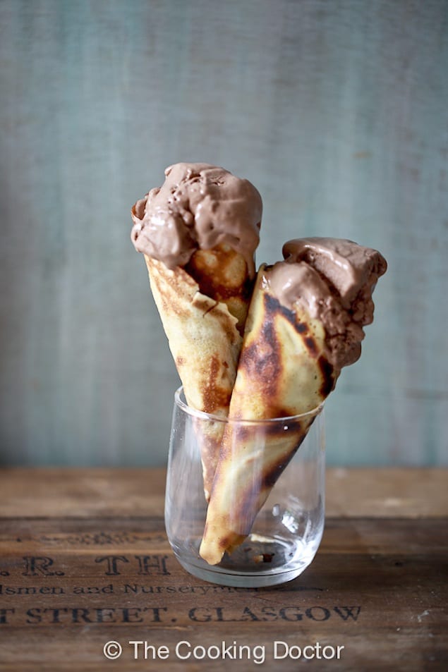 Chocolate ganache ice cream in cone
