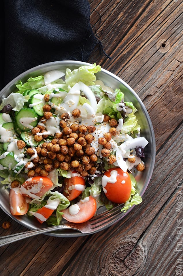 Falafel-Spiced Roasted Chickpea Salad with Tahini Dressing