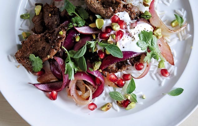 lamb-stir-fry-with-pomegranate-and-yogurt