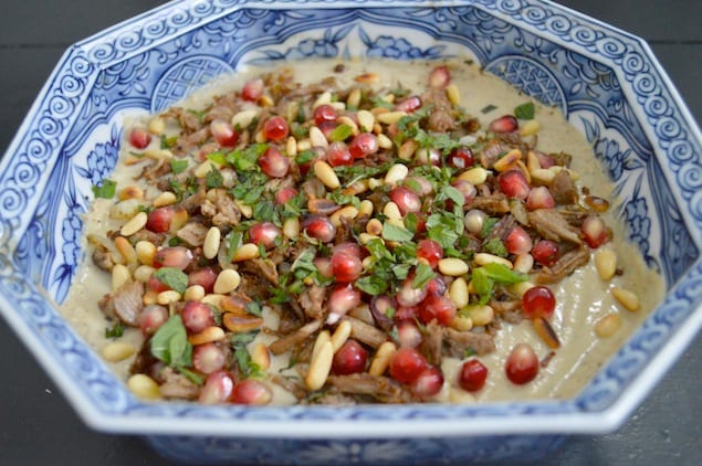 Crispy Spiced Lamb with Aubergine and Pomegranate