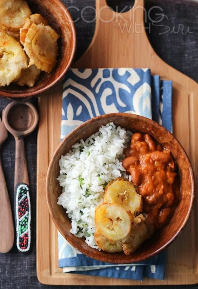 Garlic Tostones Puerto Rican Twice Fried Plantains With Rice and Beans