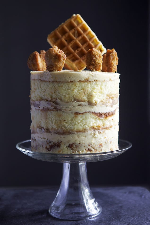 Chicken & Waffles Cake — yellow buttermilk cake, maple frosting, spicy sage caramel -- Glazed & Confused-1