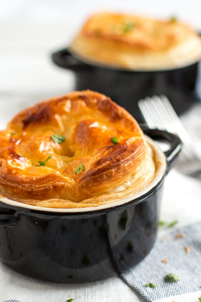 Chicken Recipes | Pie Recipes | Chicken and Mushroom Pot Pies Recipe - These chicken and mushroom pot pies come together in a cinch for a quick and comforting dinner! | Nora Rusev