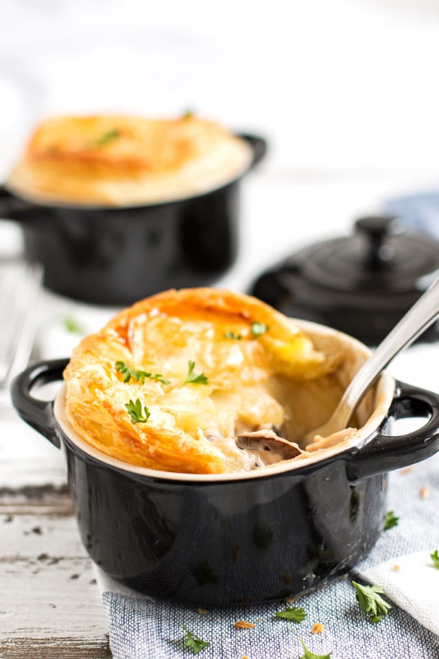 Chicken Recipes | Pie Recipes | Chicken and Mushroom Pot Pies Recipe - These chicken and mushroom pot pies come together in a cinch for a quick and comforting dinner! | Nora Rusev