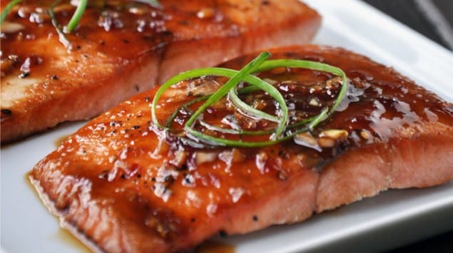 Salmon with Honey, Ginger and Chili Sauce