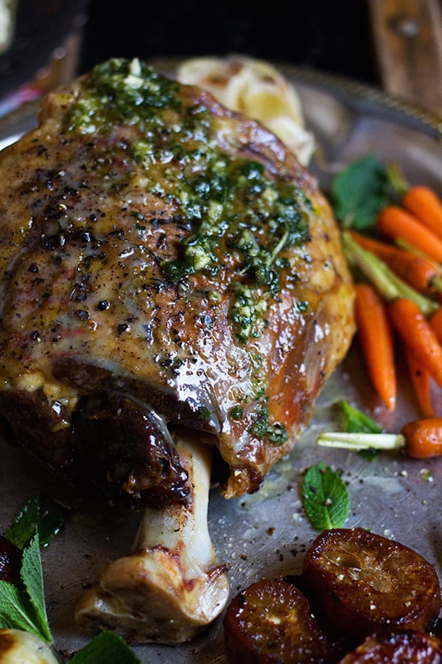 Tender Leg of Lamb Roast with Flavorful Mint Pesto