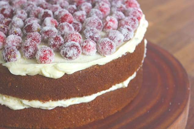 Spice Cake with Orange-Vanilla Frosting and Cranberries