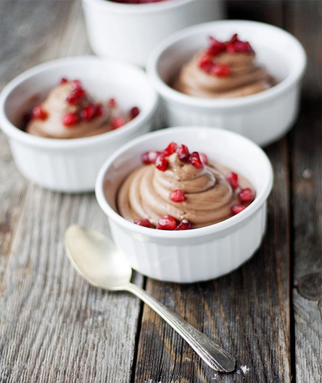 Festive Cream Cheese Chocolate Mousse with Pomegranate