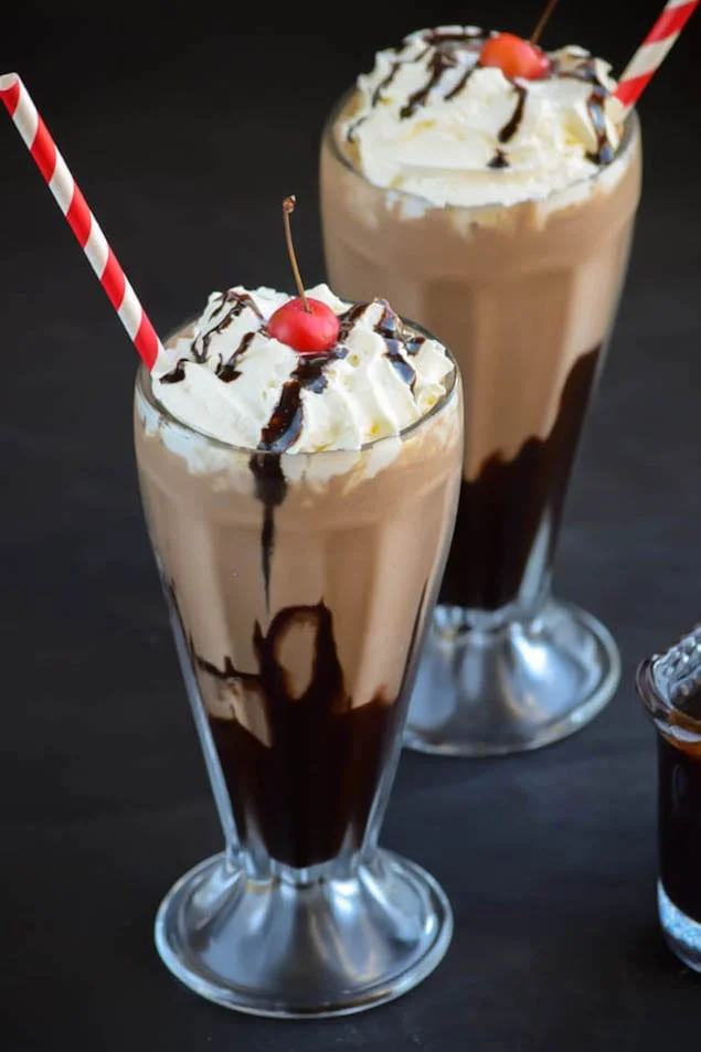 Malted Chocolate Milkshake with Homemade Chocolate Syrup