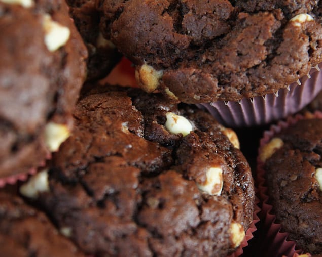 chocolate muffins with white chocolate chips