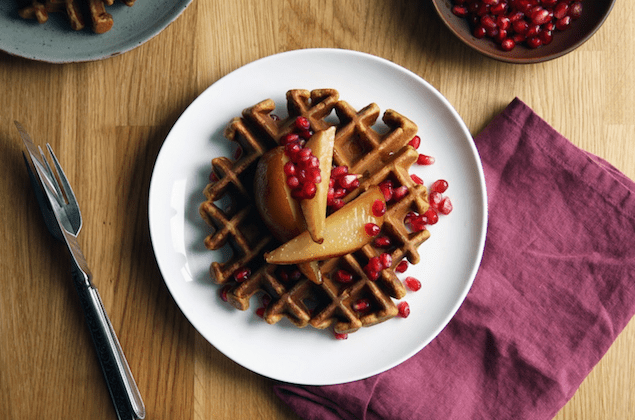 Gingerbread Waffles with Griddled Pears Recipe