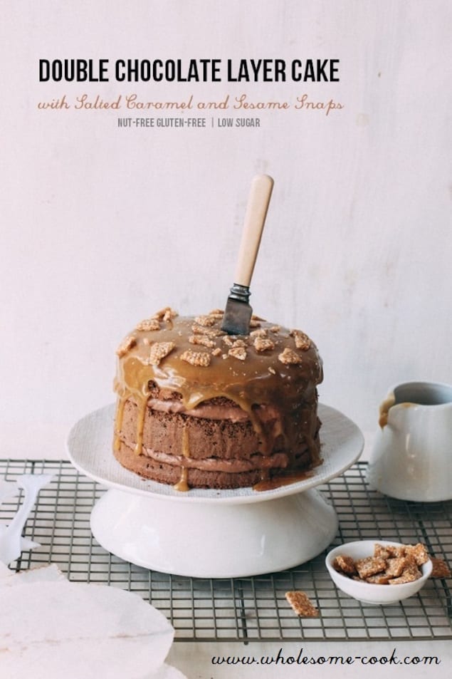 Gluten-free-Low-Sugar-Chocolate-Layer-Cake-with-Salted-Caramel-and-Sesame-Snaps-1