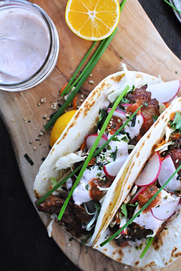 Mochiko Chicken Tacos With Pickled Japanese Plum Aioli