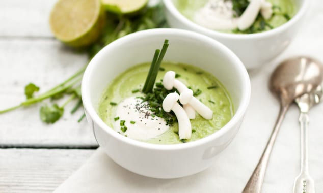 Avocado-Lime Soup with Mushrooms and Sour Cream