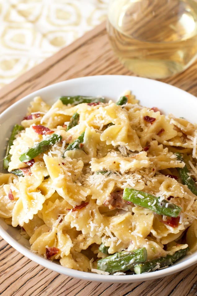 Creamy Brown Butter Farfalle with Asparagus and Crispy Prosciutto