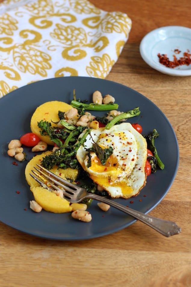 Rapini+and+White+Beans+with+Polenta+and+Crispy+Egg+-+Borrowed+Salt