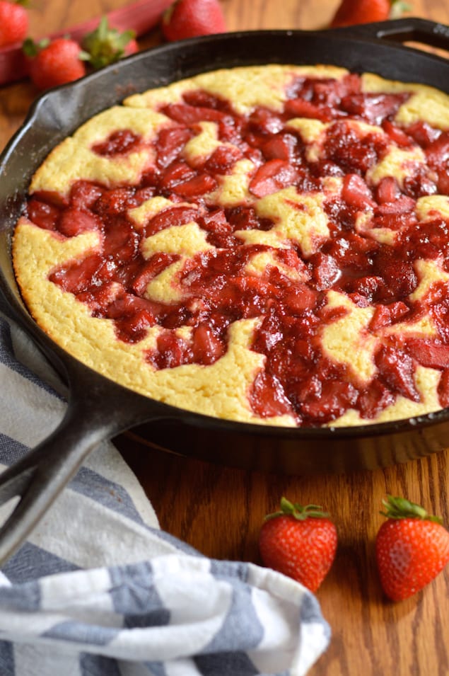 Strawberry-Rhubarb Buttermilk Skillet Cake