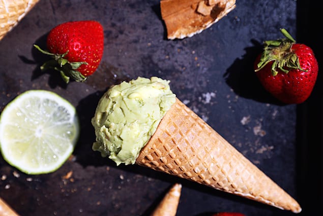 Avocado Sorbet with Strawberries