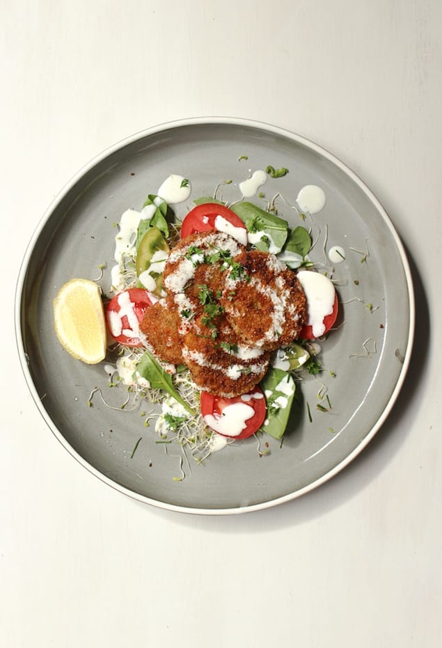 Fried Green Tomato Salad with Yogurt Dressing