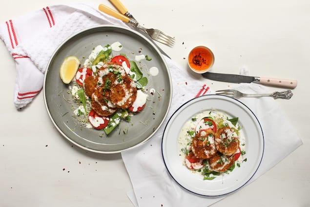 Fried Green Tomato Salad with Yogurt Dressing