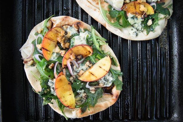 Grilled Blue Cheese and Arugula Flatbread with Peaches