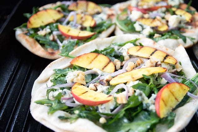 Grilled Blue Cheese and Arugula Flatbread with Peaches