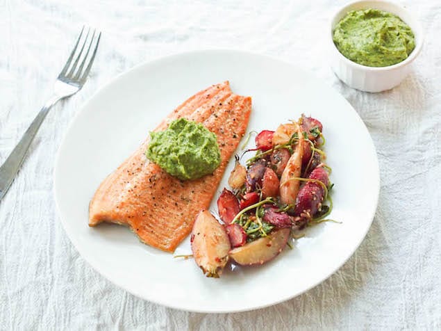 Cedar Plank Trout and Ginger Guacamole