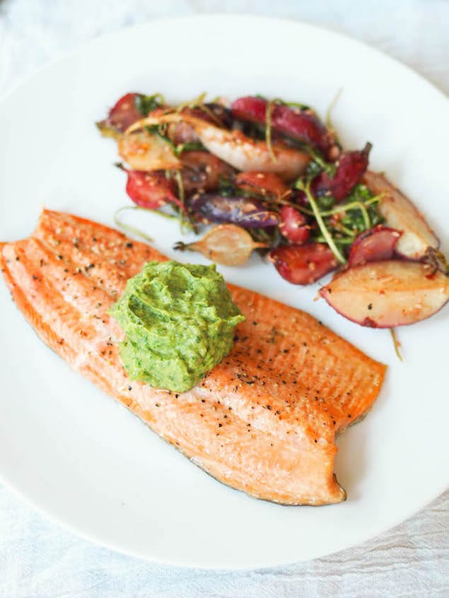 Cedar Plank Trout and Ginger Guacamole