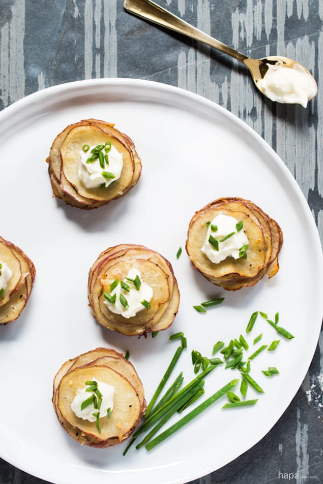 Crispy Potato Stacks with Sour Cream and Chives