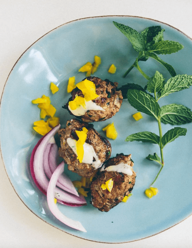 Grilled Kofta Skewers with Mint Sauce