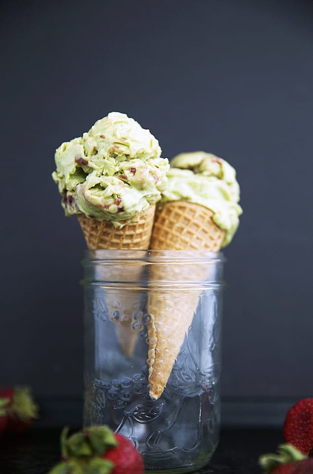 Avocado Sorbet with Strawberries