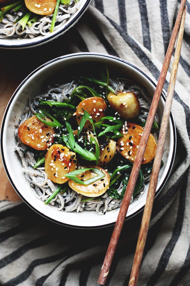 Miso Turnips and Black Sesame Soba Noodles