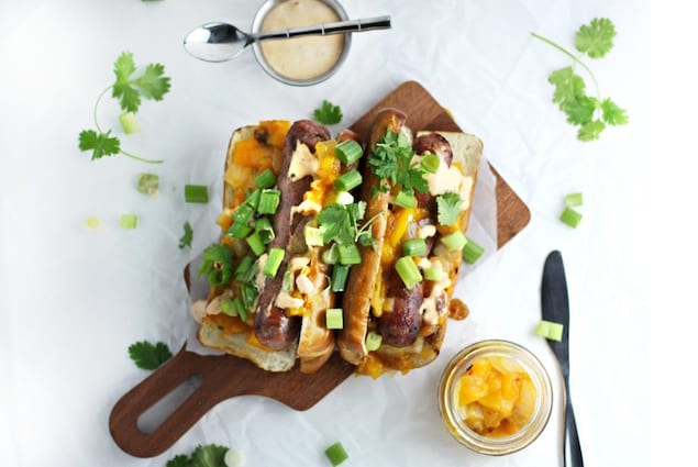 Mango and Pineapple Chutney with Chipotle Aioli on Hot Dogs 