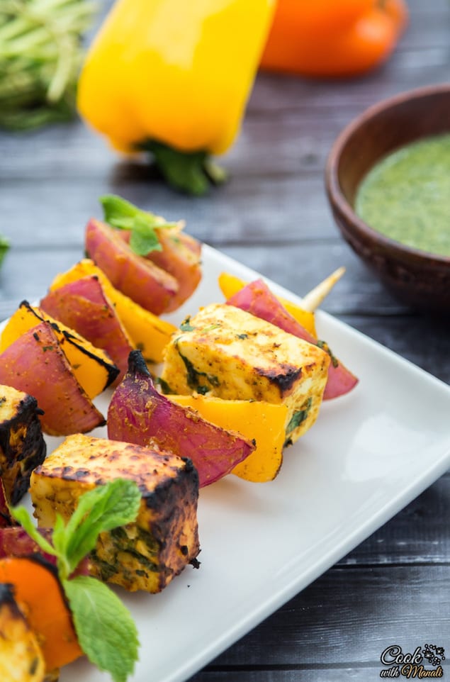 Paneer Tikka with Cilantro Chutney