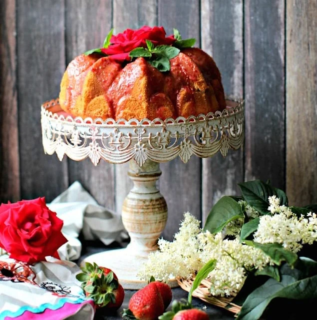 Rosewater Bundt Cake with Strawberry Glaze