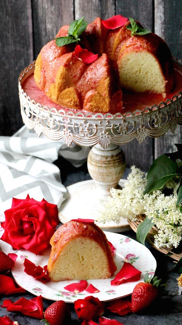 Rosewater Bundt Cake with Strawberry Glaze