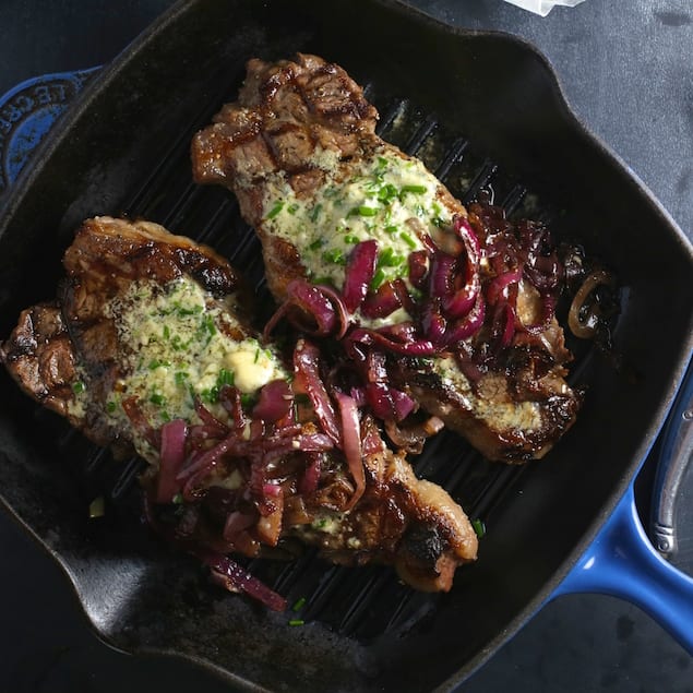 Pan-Seared Flank Steak with Mustard-Chive Butter