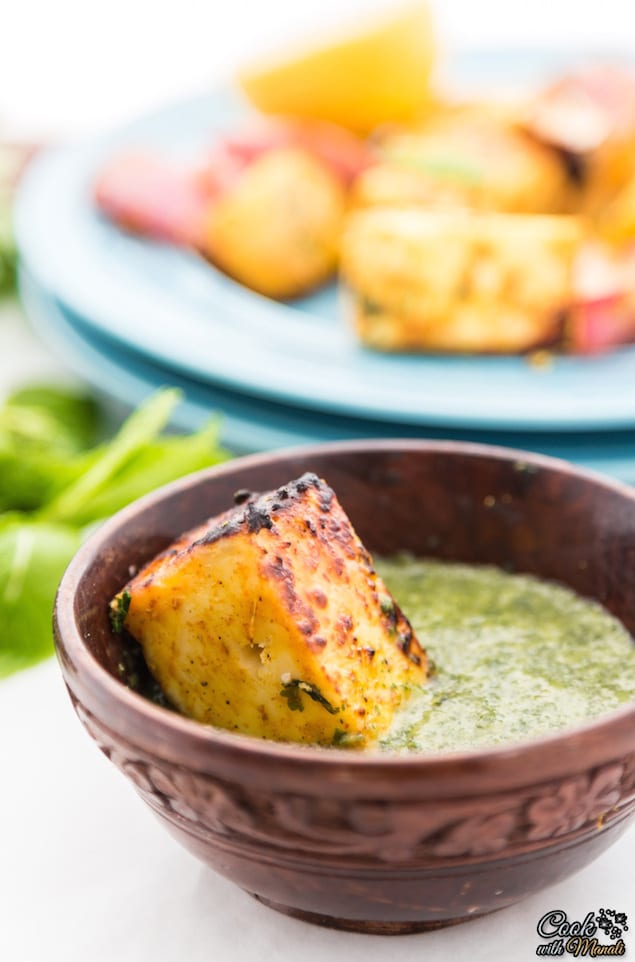 Paneer Tikka with Cilantro Chutney