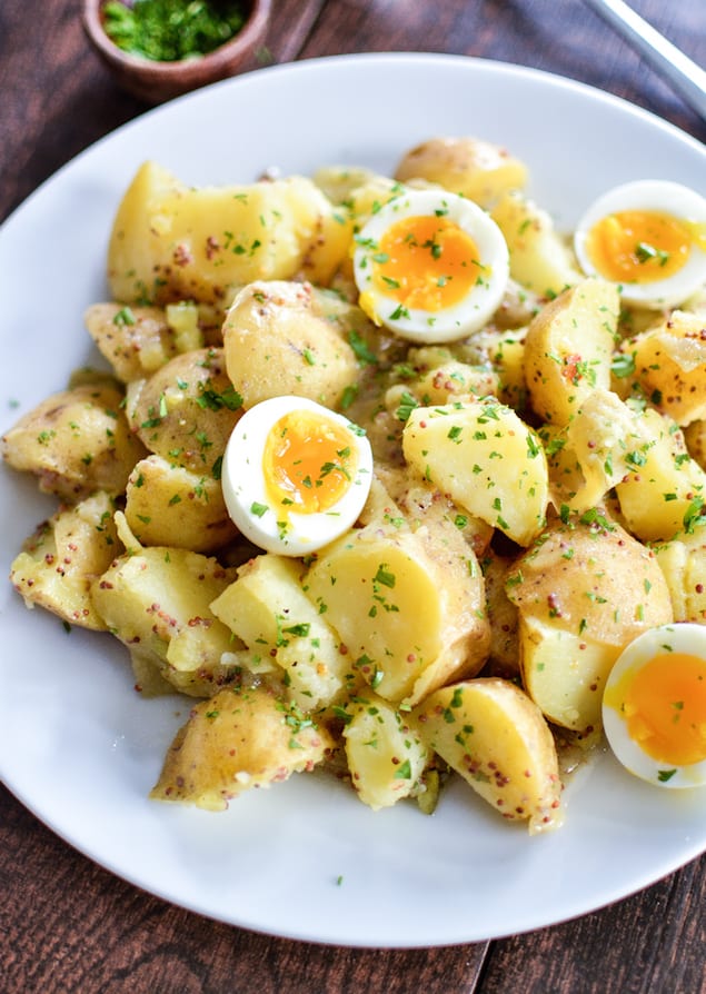 Maple and Mustard Potato Salad with Soft Boiled Eggs