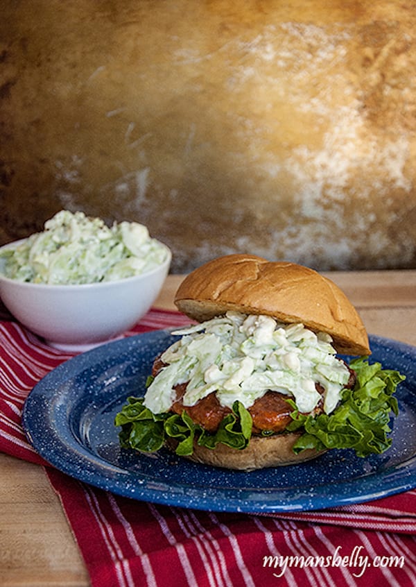 Castello Summer of Blue — Buffalo Chicken and Blue Cheese Slaw Burgers