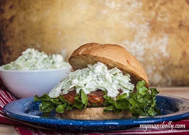 Castello Summer of Blue — Buffalo Chicken and Blue Cheese Slaw Burgers