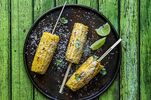 Corn on the cob with lime and parmesan